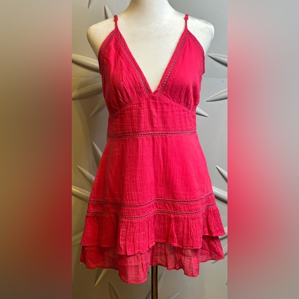 Lovers+Friends SZ S pink mini dress w/v-neck & adjustable straps, bust 36” - Picture 4 of 7